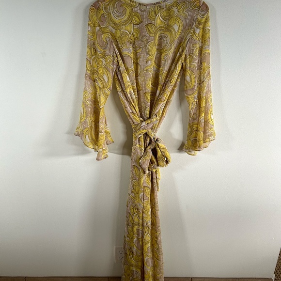 JULIE HARRAH Dress Yellow Floral Maxi Dress Tie Waist XS - Picture 10 of 12